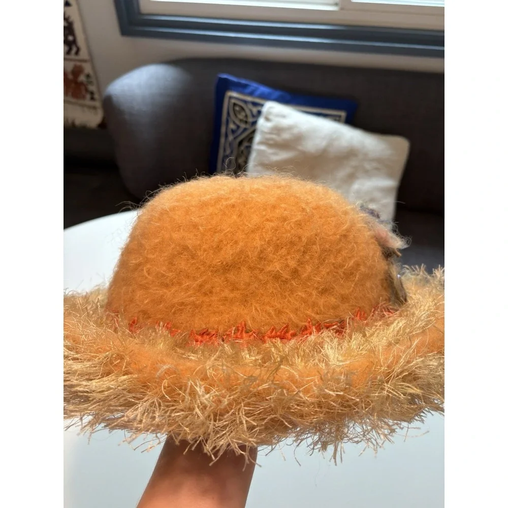Whimsical Felted Wool Art Hat Fuzzy Cloche Embellished Brim‎ & Sculptural Detail